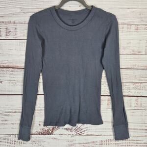 Brandy Melville Women's Blue Henley Thermal Top Sm Italy Cozy Casual Pullover